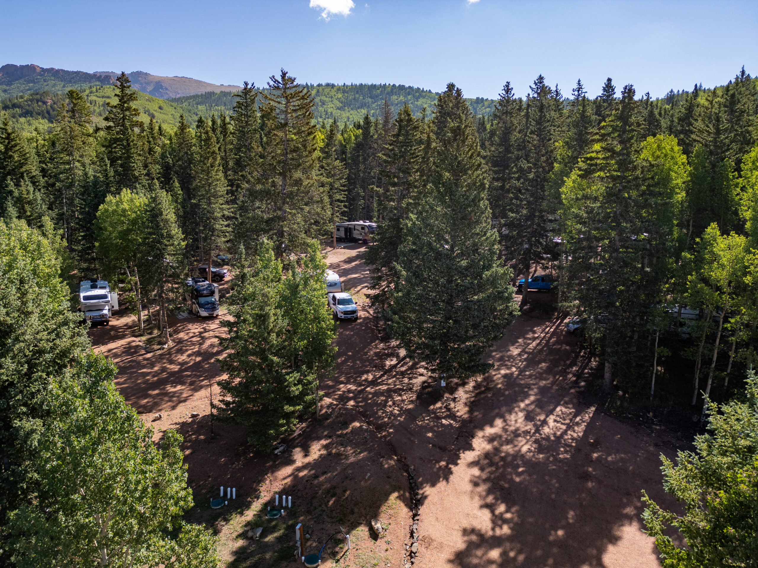 Wooded RV sites at Rocking M Ranch campground Cripple Creek Colorado