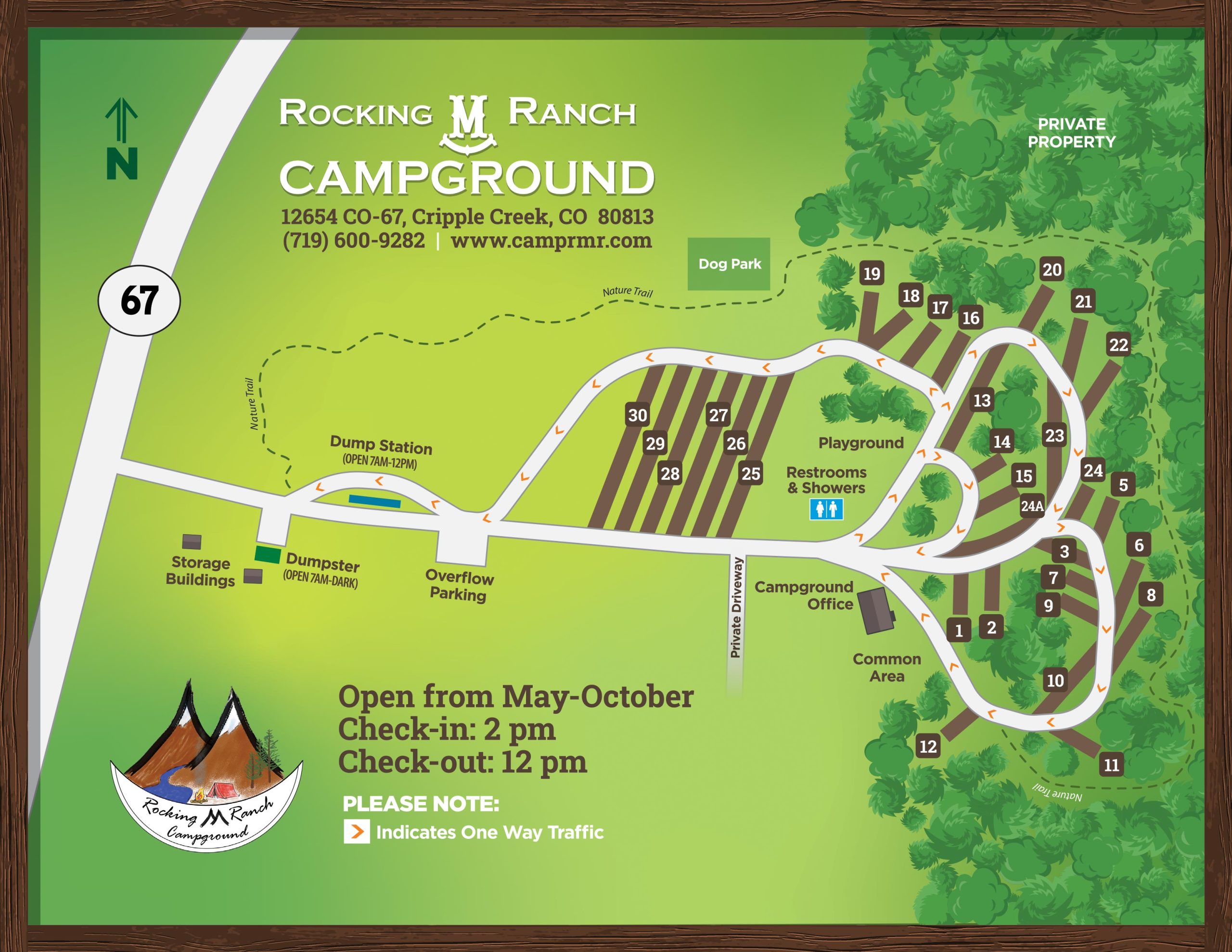 see all RV camp sites and site landmarks on this visual map of Rocking M Ranch in Cripple Creek, CO